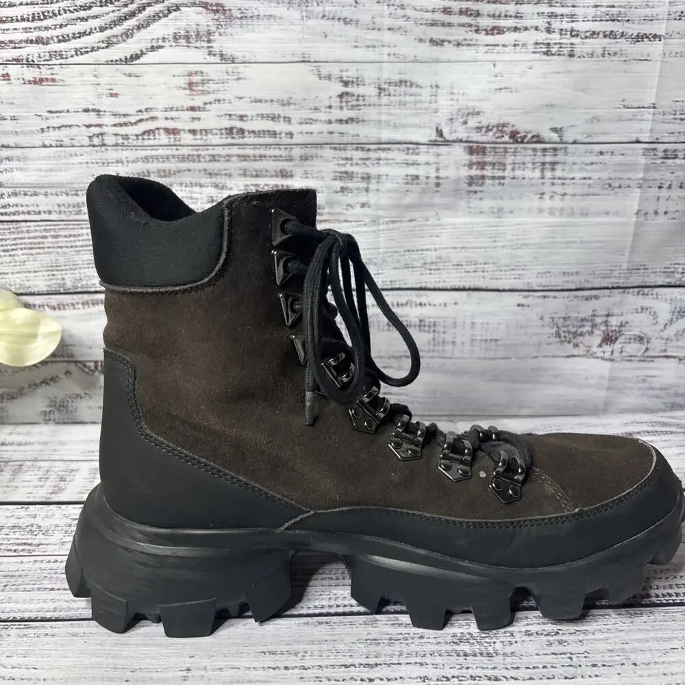 Karl Lagerfeld Paris Womens 9.5 Brown Hiking Combat Boots Chunky Lug Sole